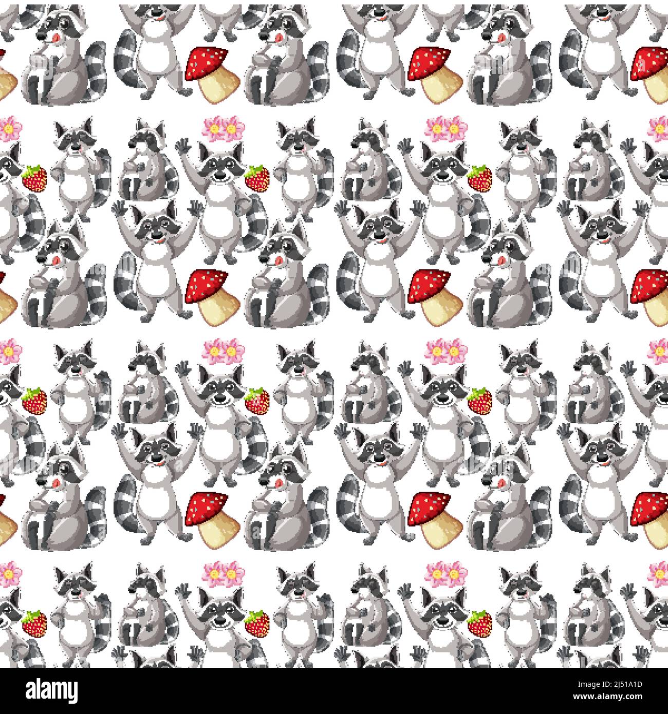 Seamless pattern with cute raccoons illustration Stock Vector Image ...