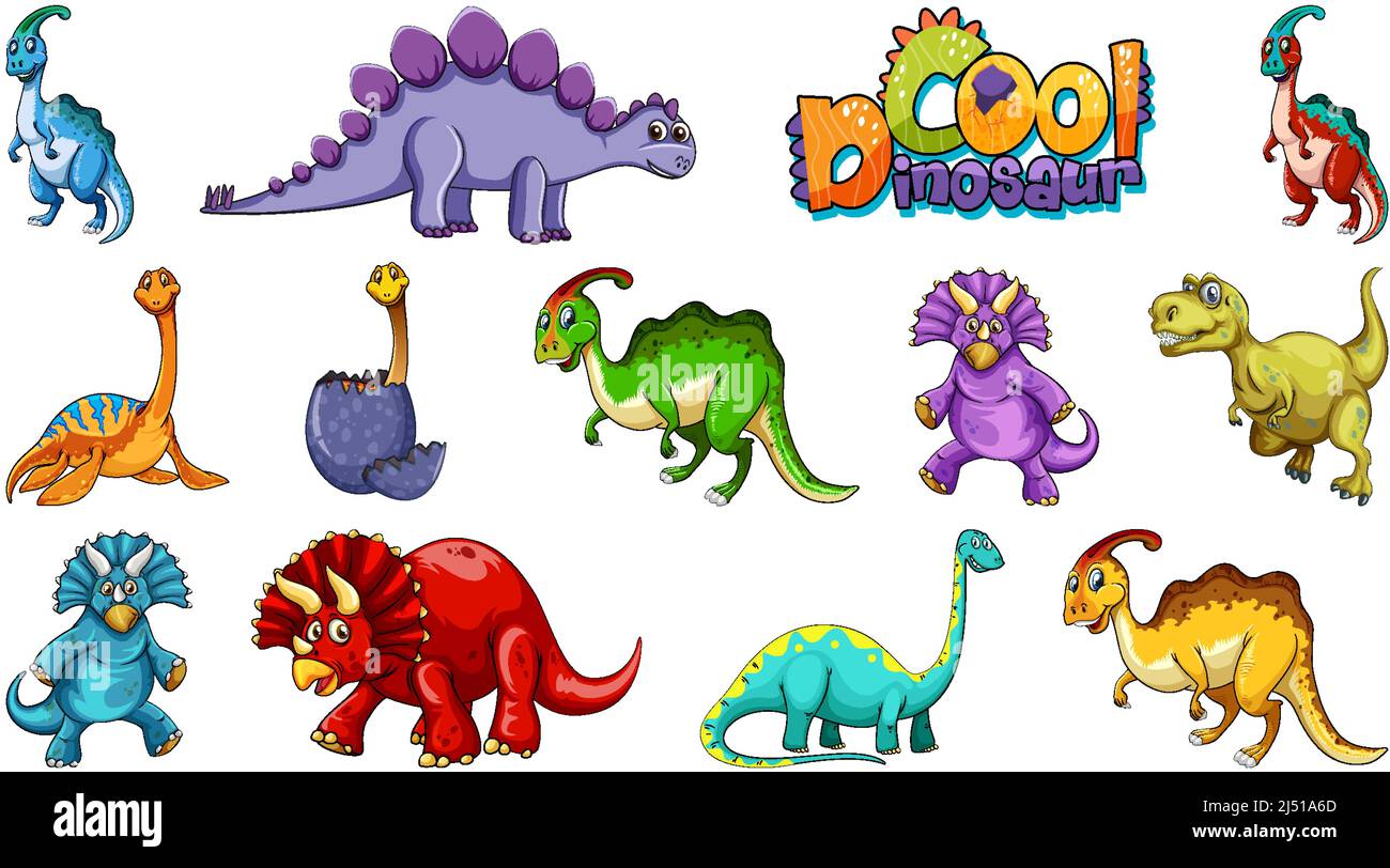 Many dinosaurs on white background illustration Stock Vector Image ...