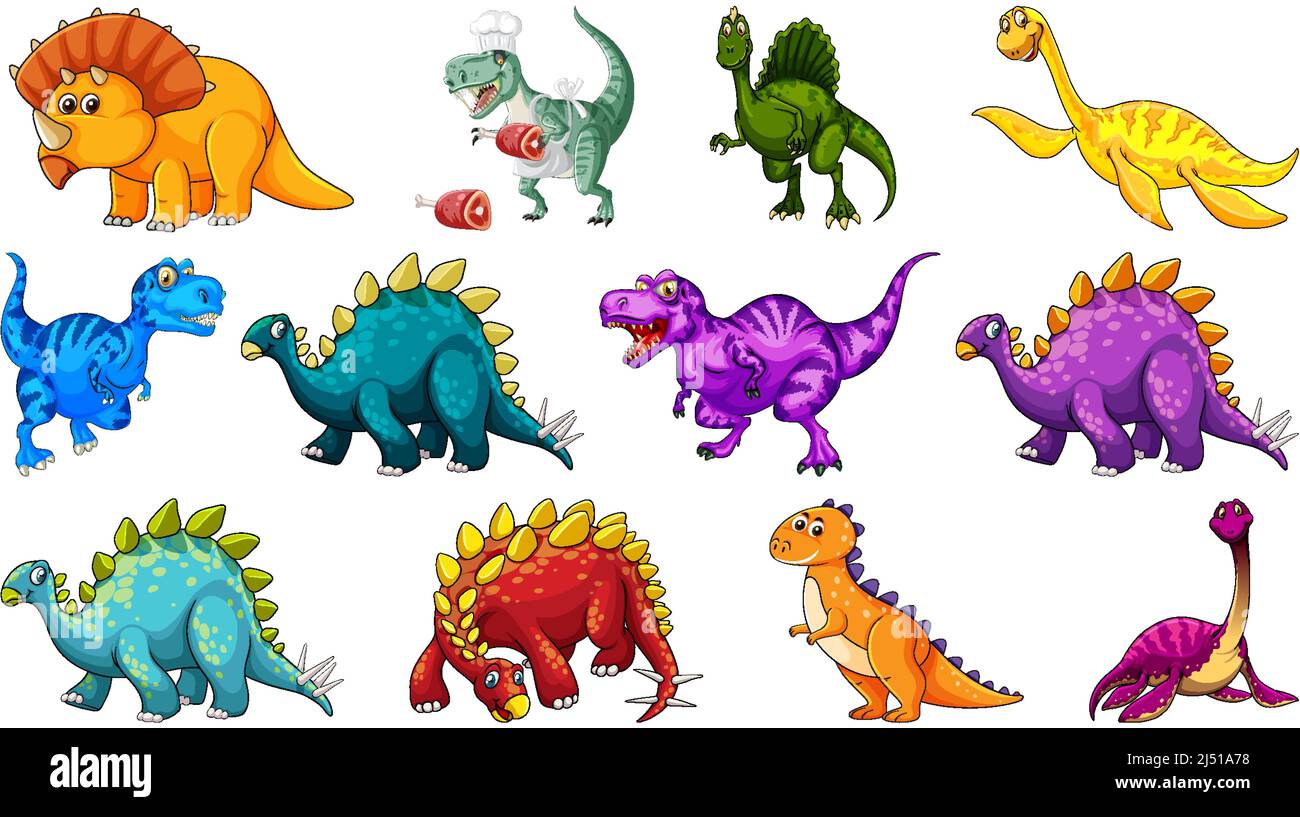 Many dinosaurs on white background illustration Stock Vector Image ...