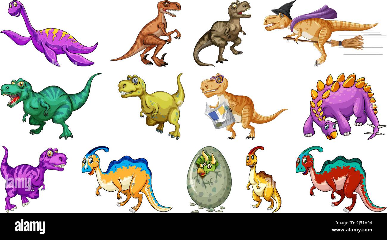 Many dinosaurs on white background illustration Stock Vector Image ...