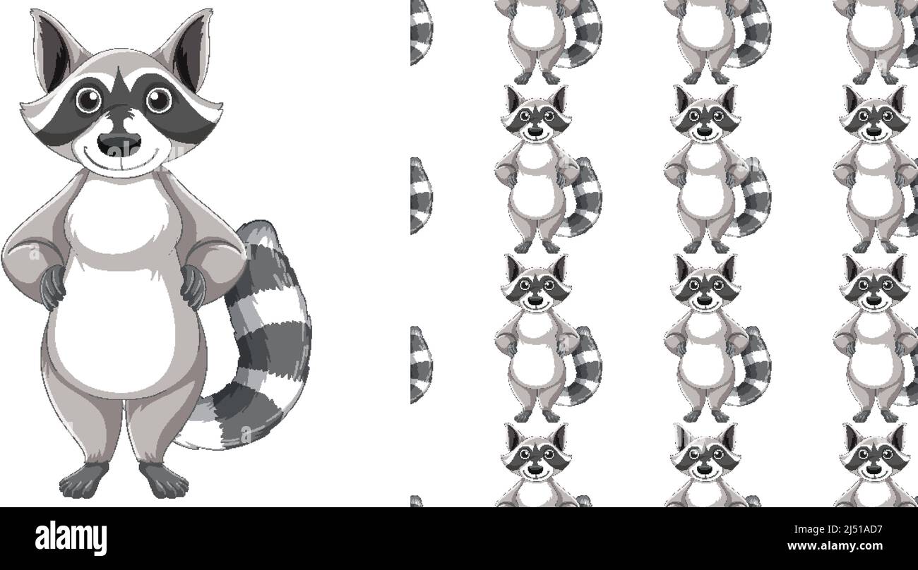 Seamless design of raccoon on white background illustration Stock ...