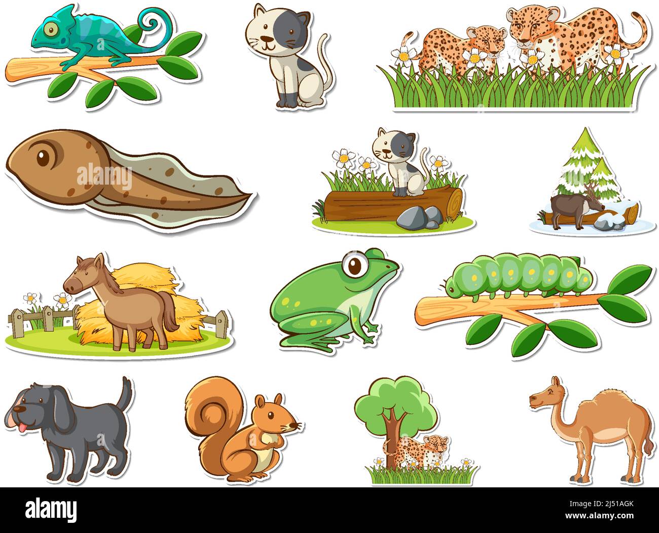 Sticker set of wild animals cartoon illustration Stock Vector Image ...