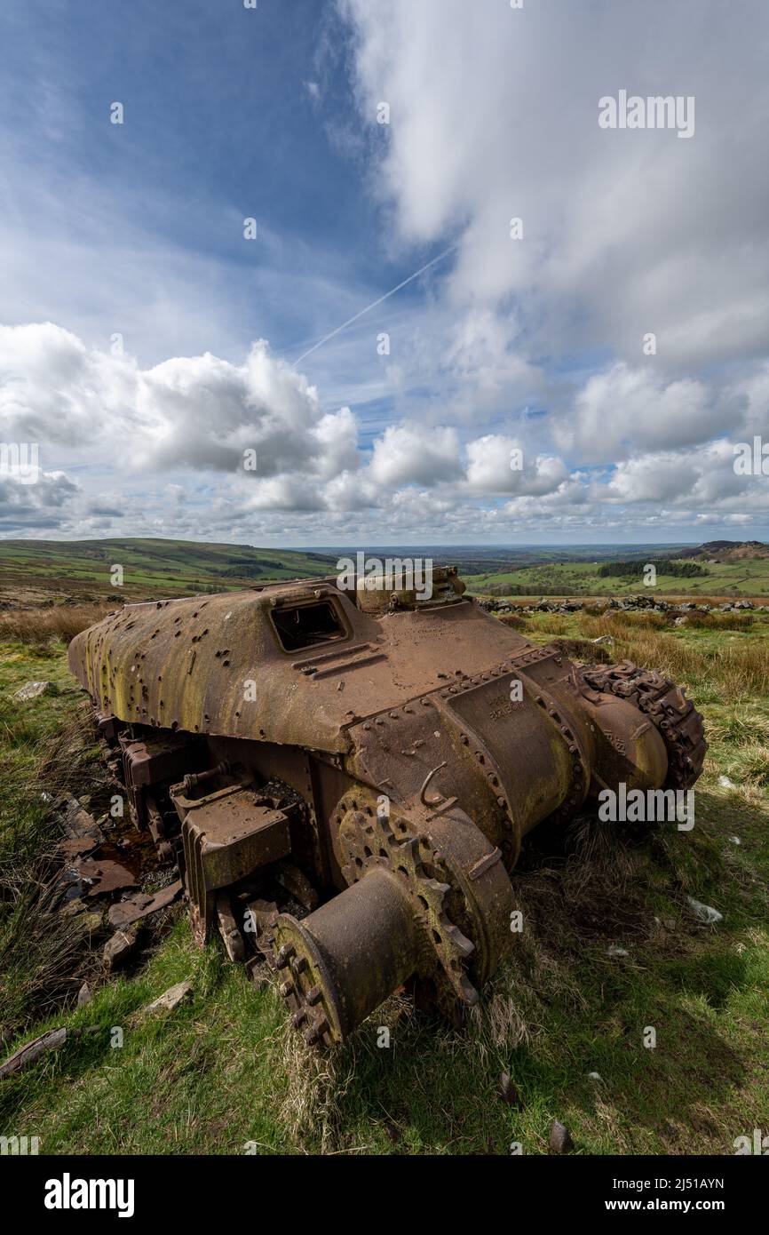 Abandoned Sherman tank in the Peak District National Park at The