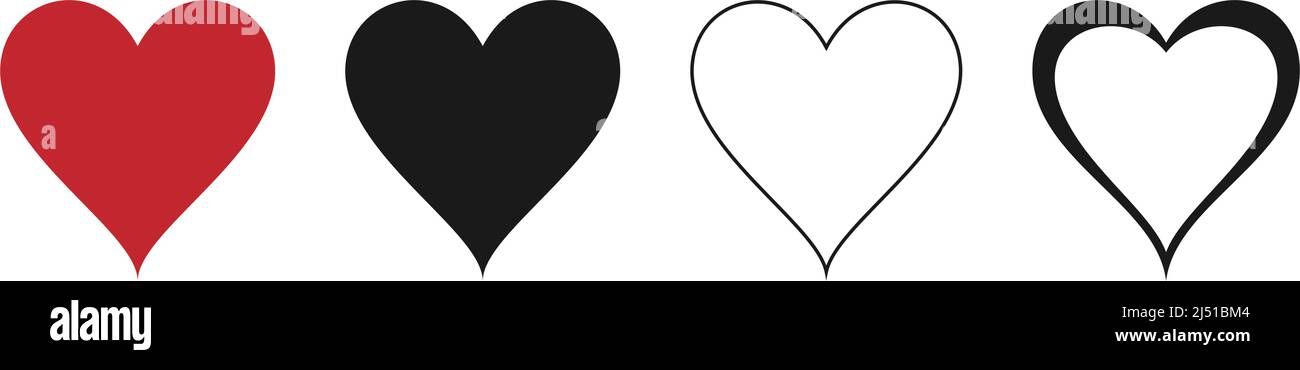 Heart vector with four Hearts in red and black. White isolated