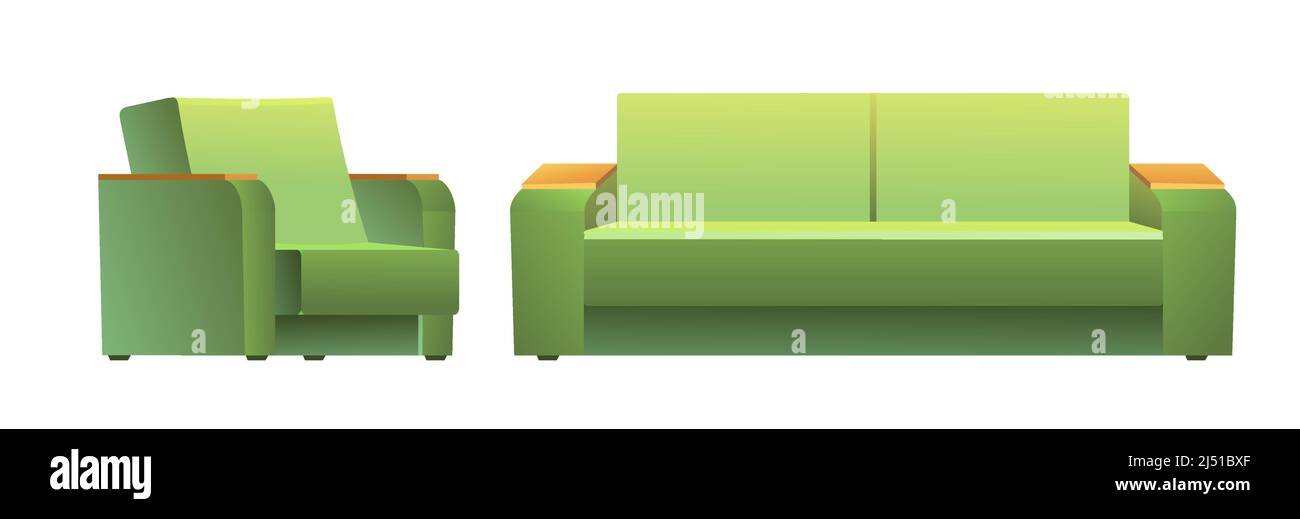Green armchair and sofa. Classic, simple upholstered furniture to sit