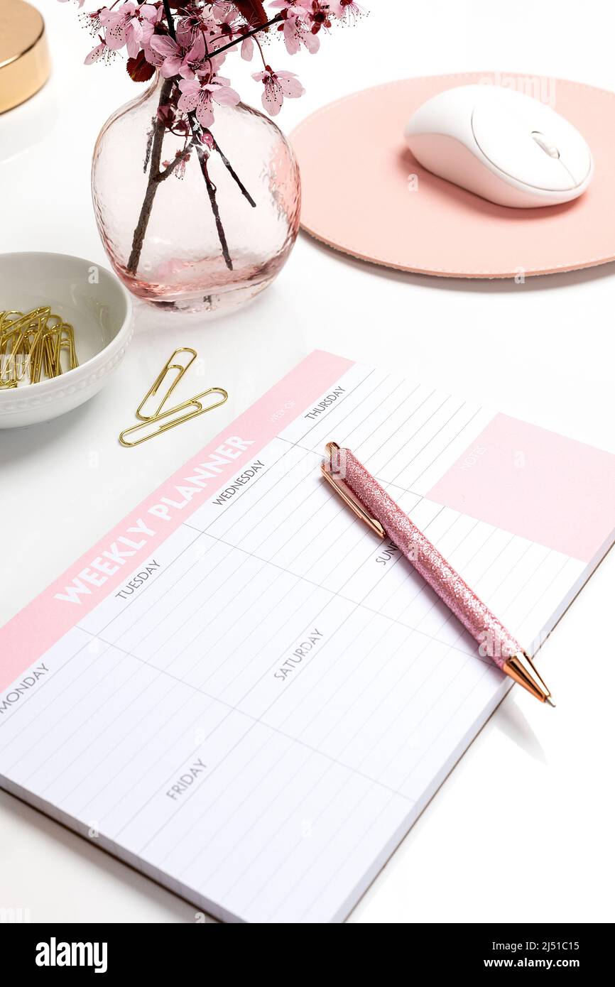 Blush Desk Planner Stock Photo Alamy