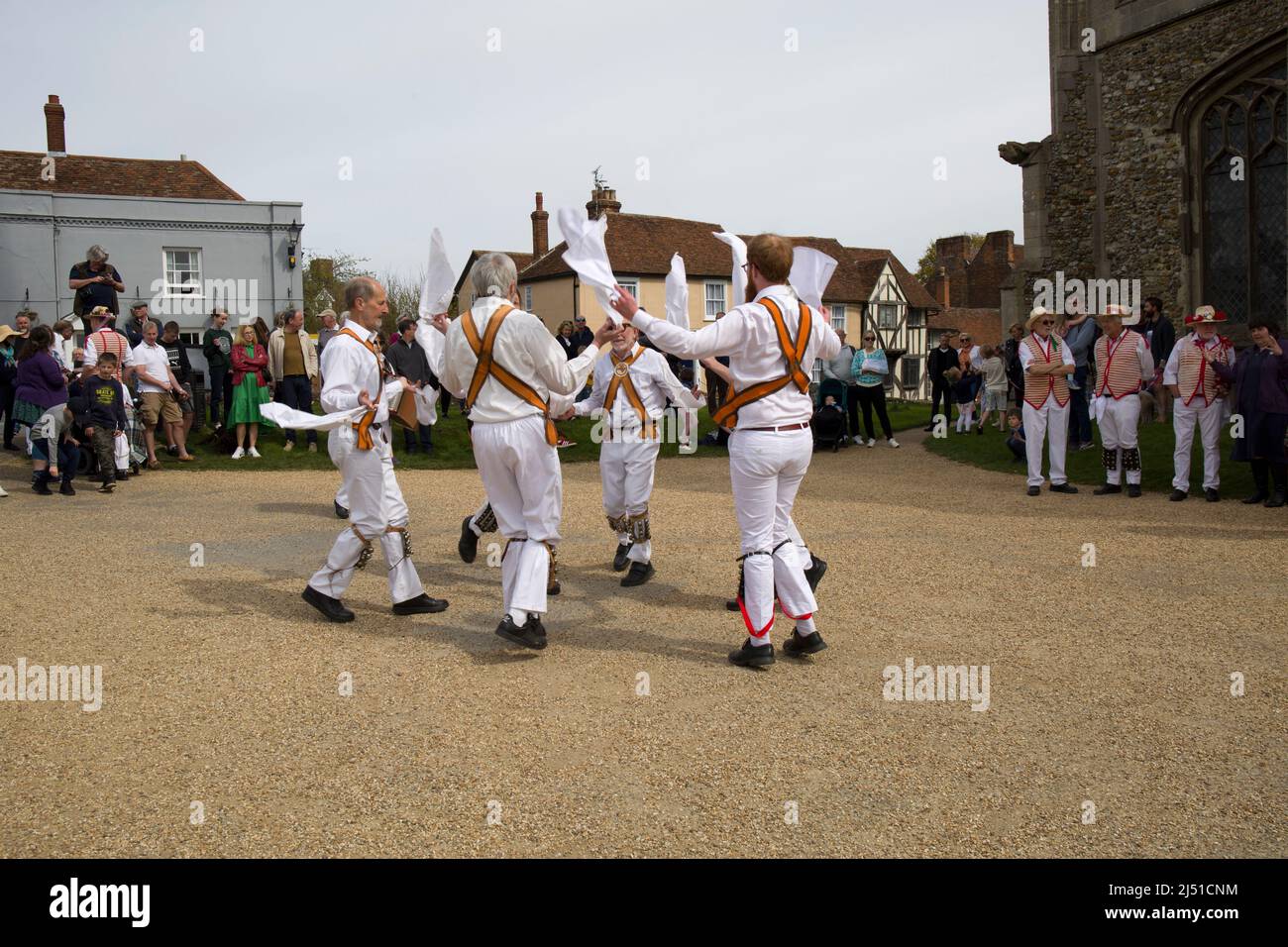 Devil's Dyke Morris Dancers Dancing at Thaxted Churchyard Essex Stock Photo