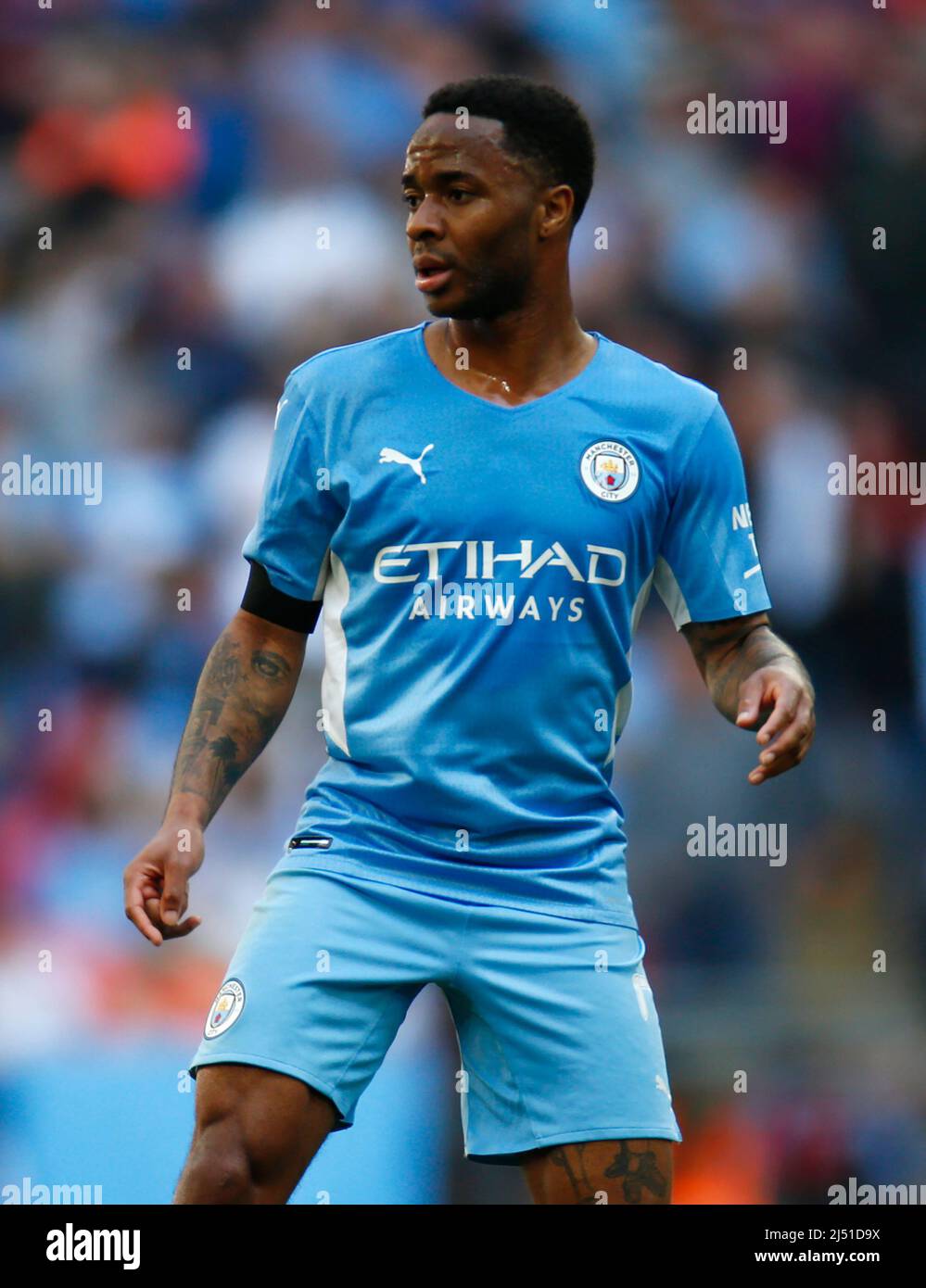 LONDON, ENGLAND - APRIL 16:Manchester City's Raheem Sterling  during FA Cup Semi-Final between Manchester City and Liverpool  at Wembley Stadium , Lon Stock Photo
