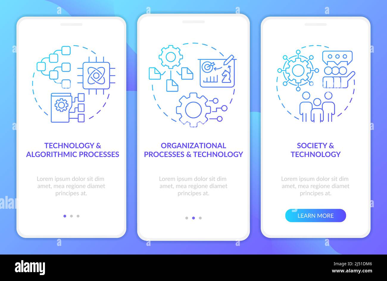 Information systems synergy blue gradient onboarding mobile app screen Stock Vector