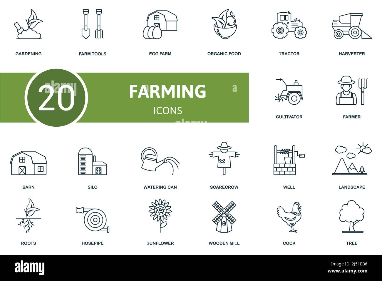 Farming set icon. Contains farming illustrations such as farm tools ...