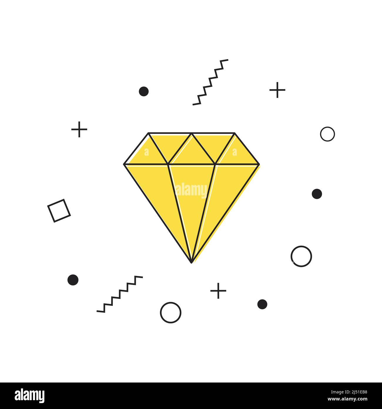 Yellow diamond icon with geometric shapes on white background. Gem