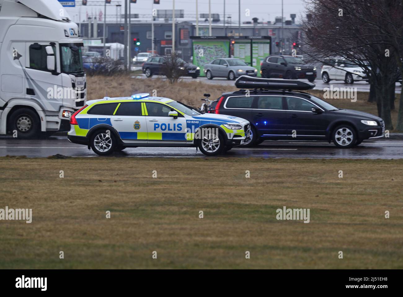 Three policemen were taken to hospital and two people have been arrested in connection with a violent riot in the Linköping district Skäggetorp, where the right-wing extremist Stram kurs (In english: Stram course) had planned a demonstration. Stock Photo