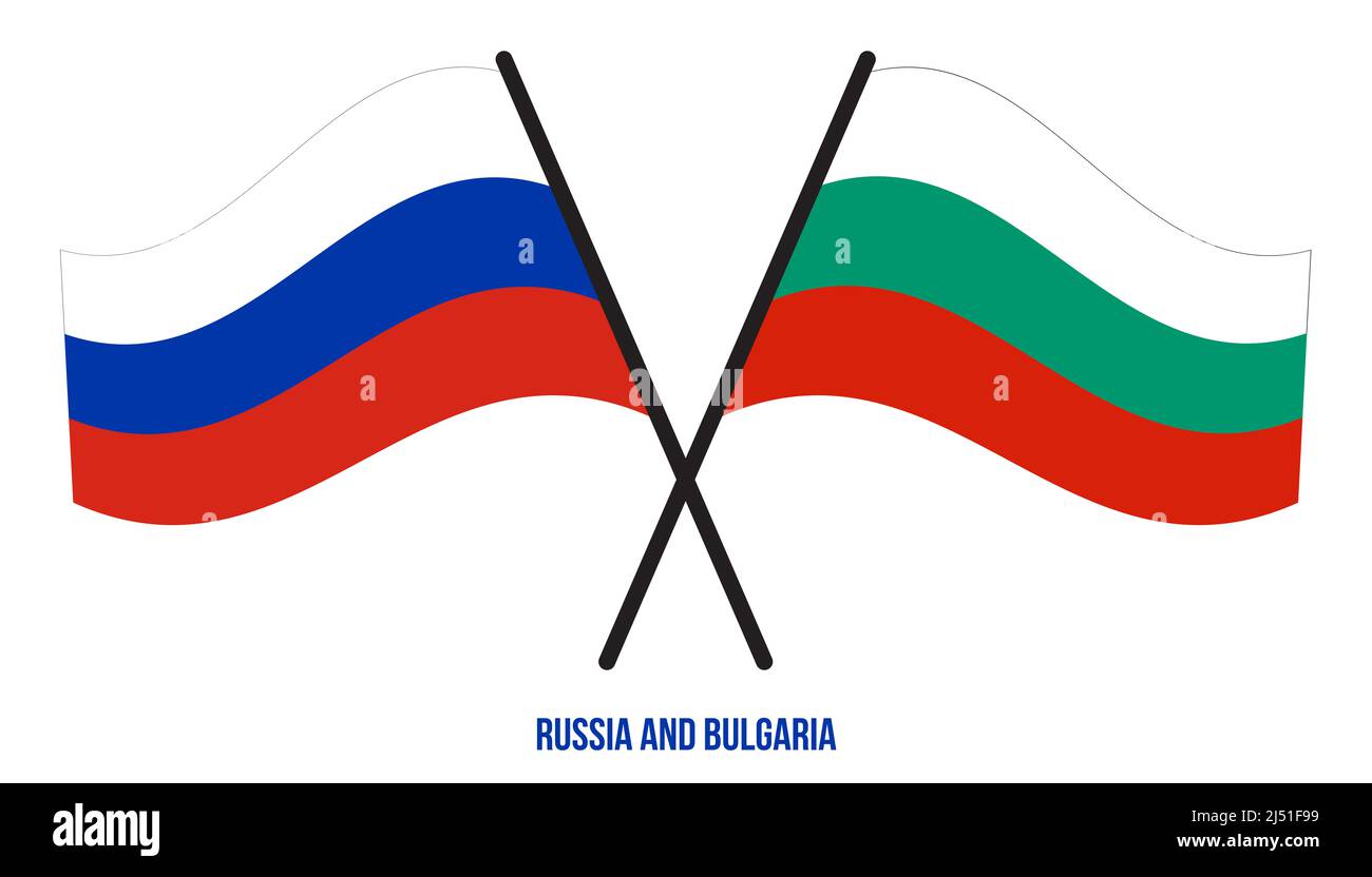 Russia And Bulgaria Flags Crossed And Waving Flat Style. Official ...