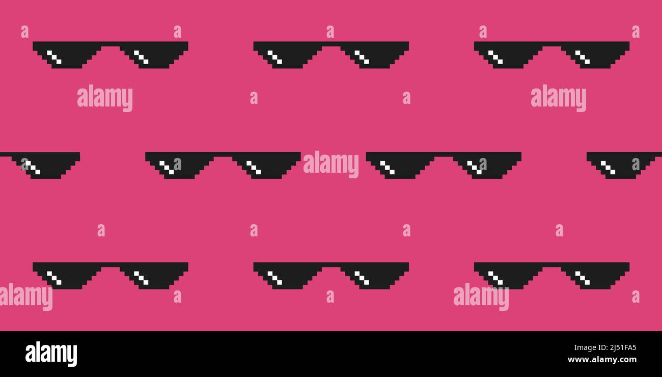 Meme pixel glasses on pink background. Seamless vector pattern Stock Vector