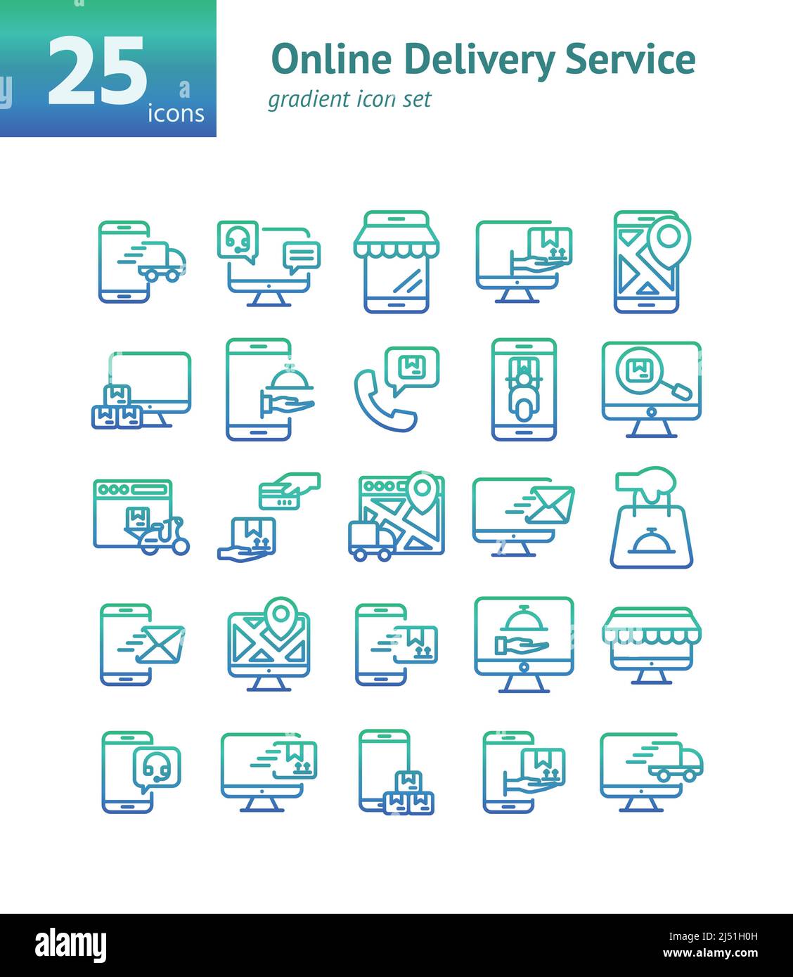 Online Delivery Service gradient icon set. Vector and Illustration. Stock Vector