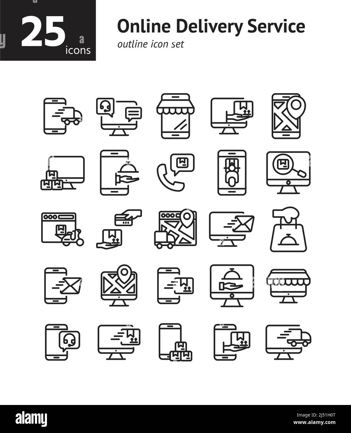 Online Delivery Service outline icon set. Vector and Illustration. Stock Vector