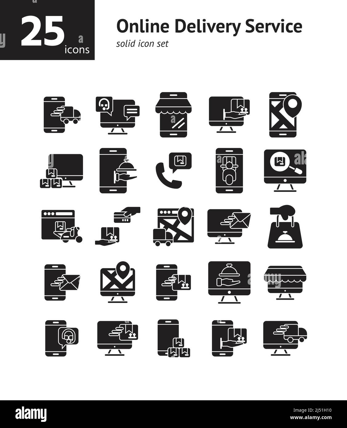 Online Delivery Service solid icon set. Vector and Illustration. Stock Vector