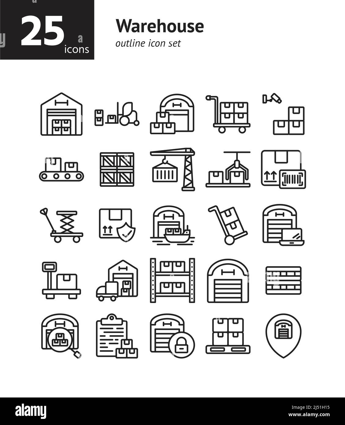 Warehouse outline icon set. Vector and Illustration. Stock Vector