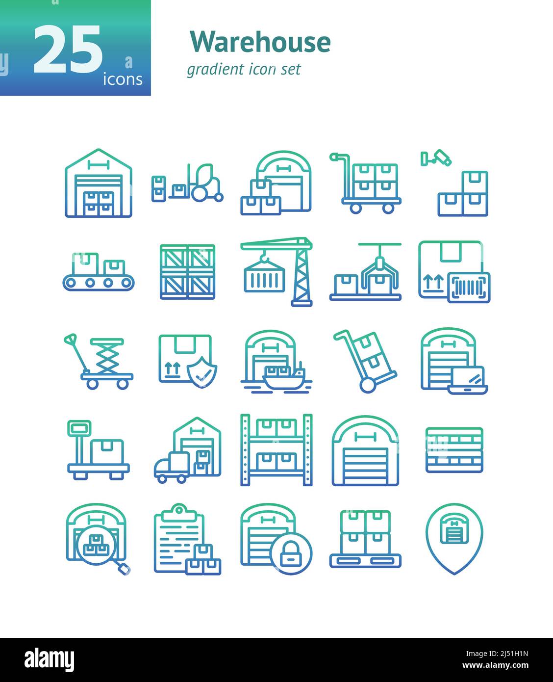 Warehouse gradient icon set. Vector and Illustration. Stock Vector
