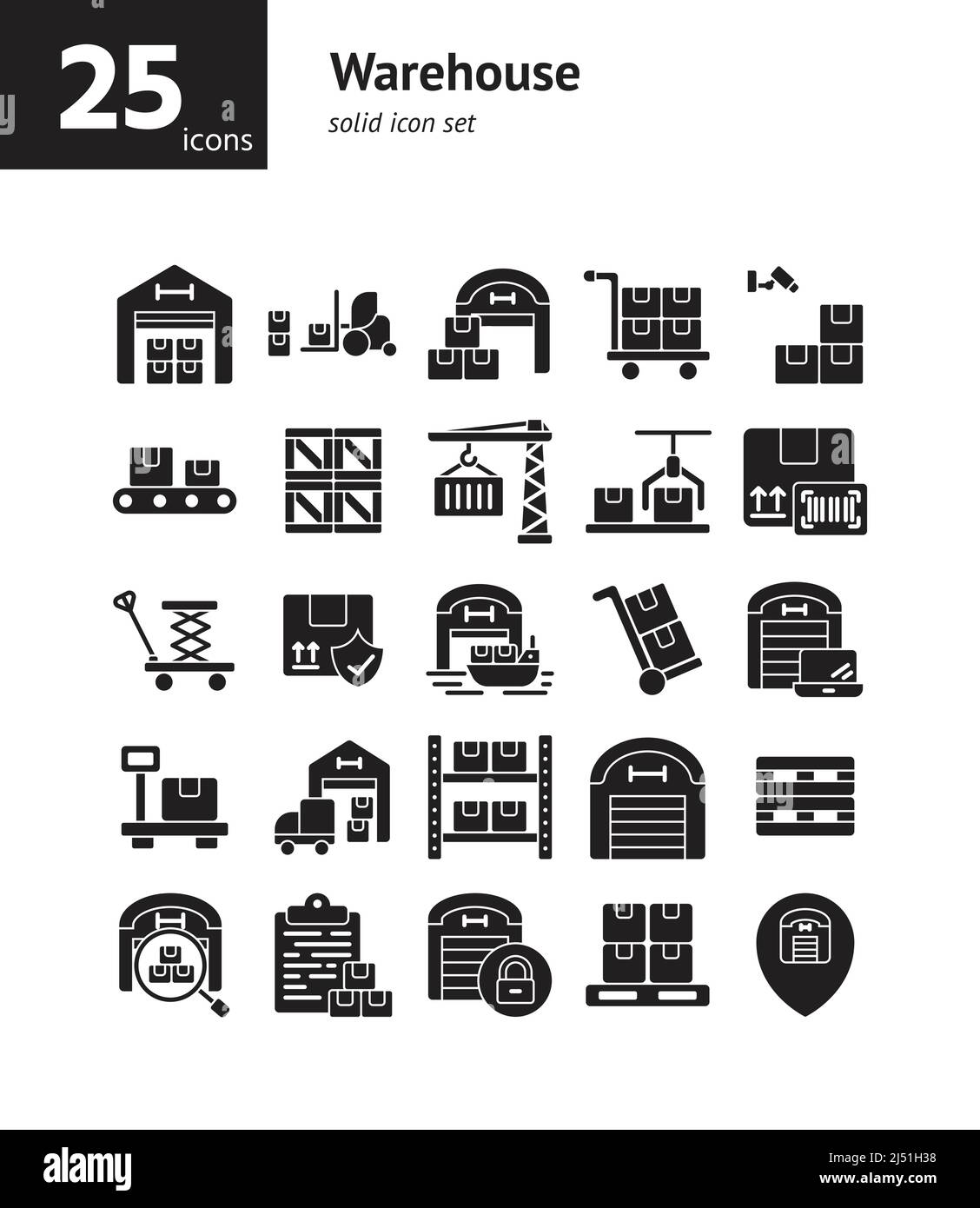 Warehouse solid icon set. Vector and Illustration. Stock Vector