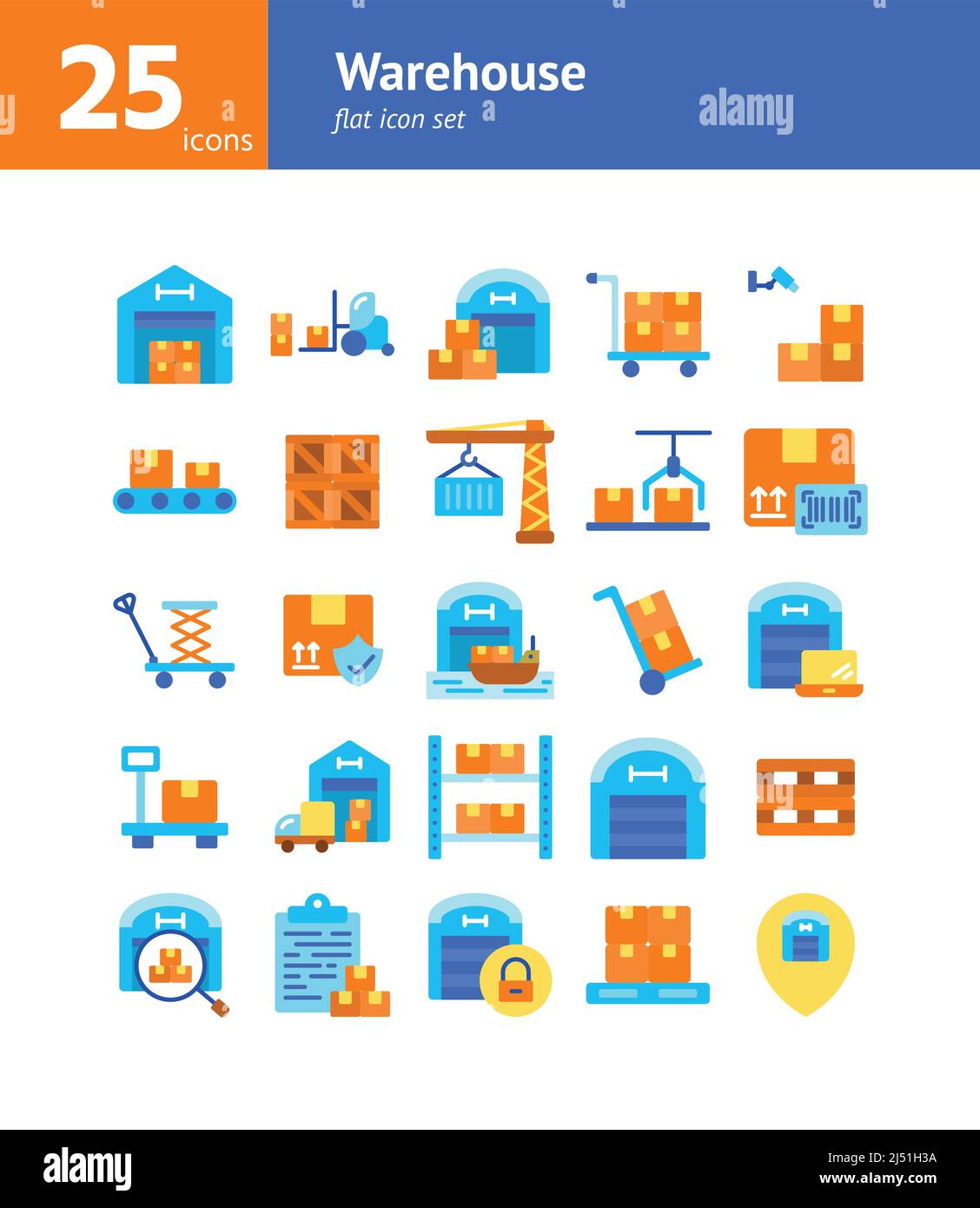 Warehouse flat icon set. Vector and Illustration. Stock Vector