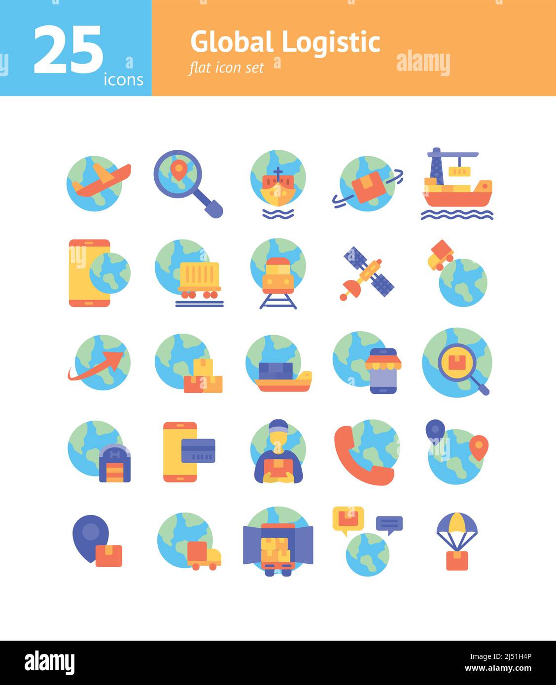 Global Logistic flat icon set. Vector and Illustration. Stock Vector