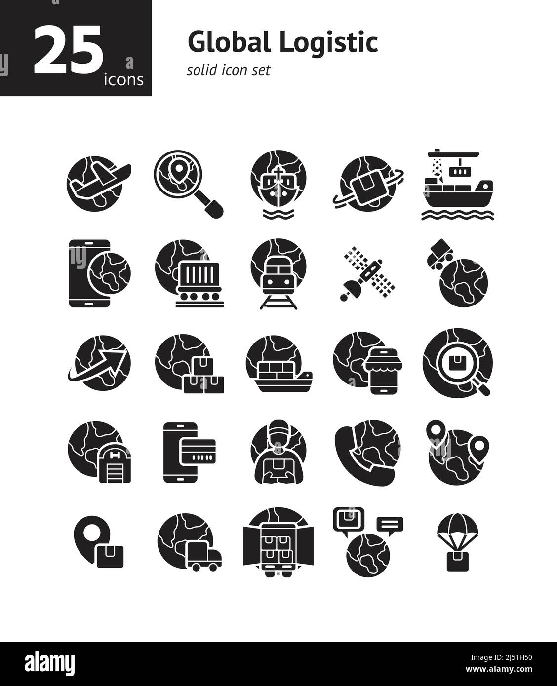 Global Logistic solid icon set. Vector and Illustration. Stock Vector
