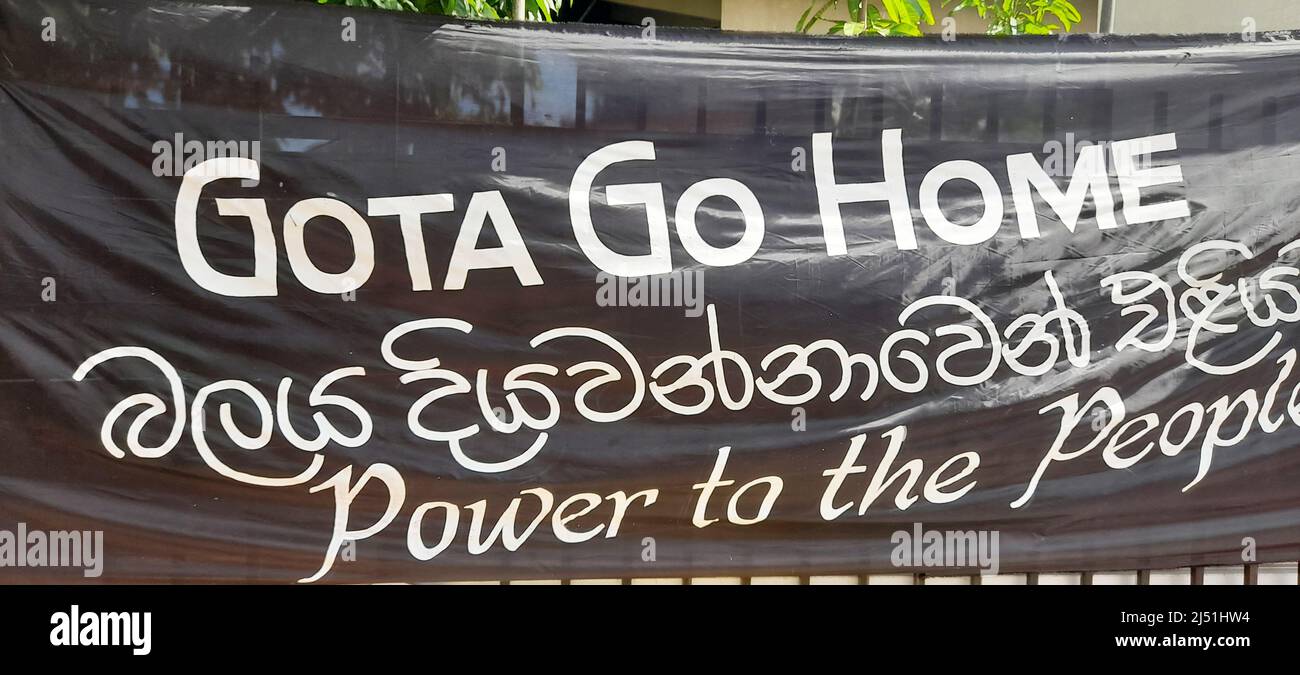 Galle, Sri Lanka. 19th April 2022. The protest in Sri Lanka has spread. In support of the main protest at Galle face green, people have gathered in other towns across the country. People demand that President Gotabaya Rajapaksa and the Government steps down as the country has gone bankrupt and the cost of living has sky rocketed. Stock Photo