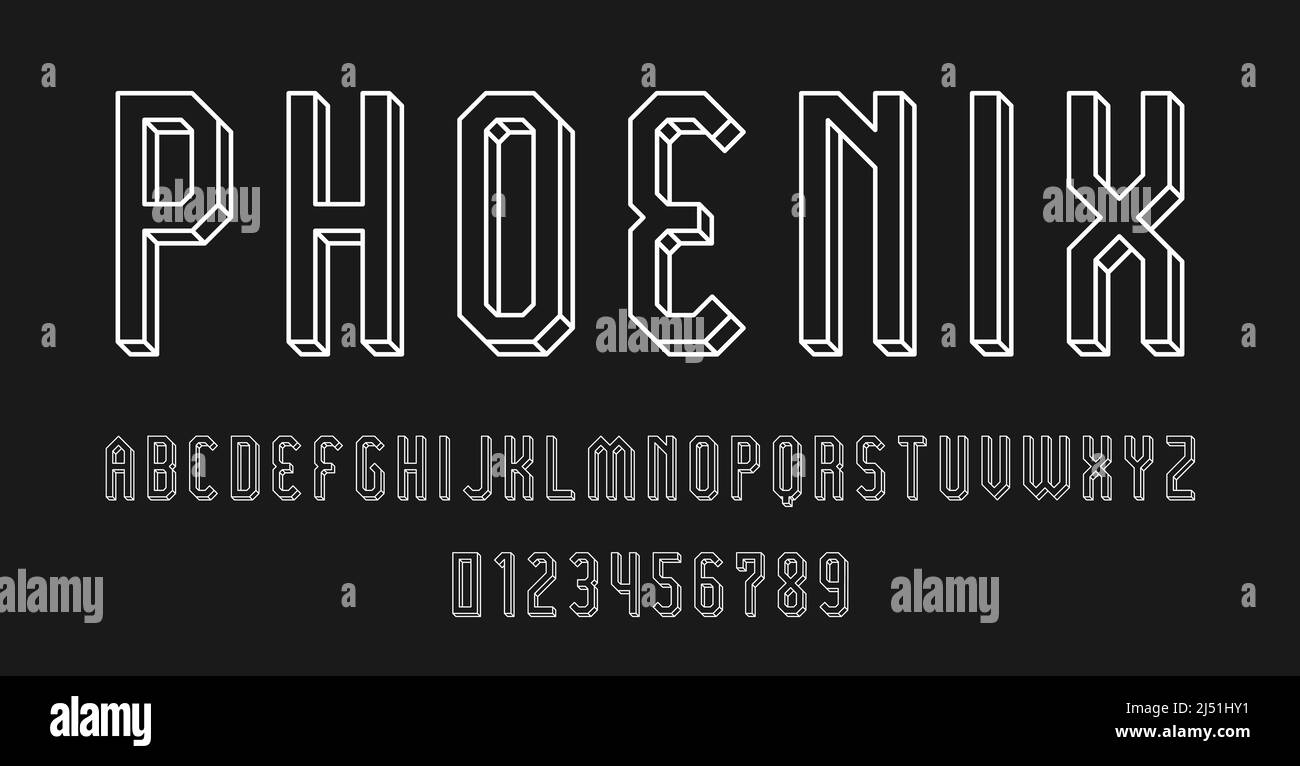 Set of alphabets font letters and numbers modern abstract outline 3D concept design with lines vector illustration Stock Vector