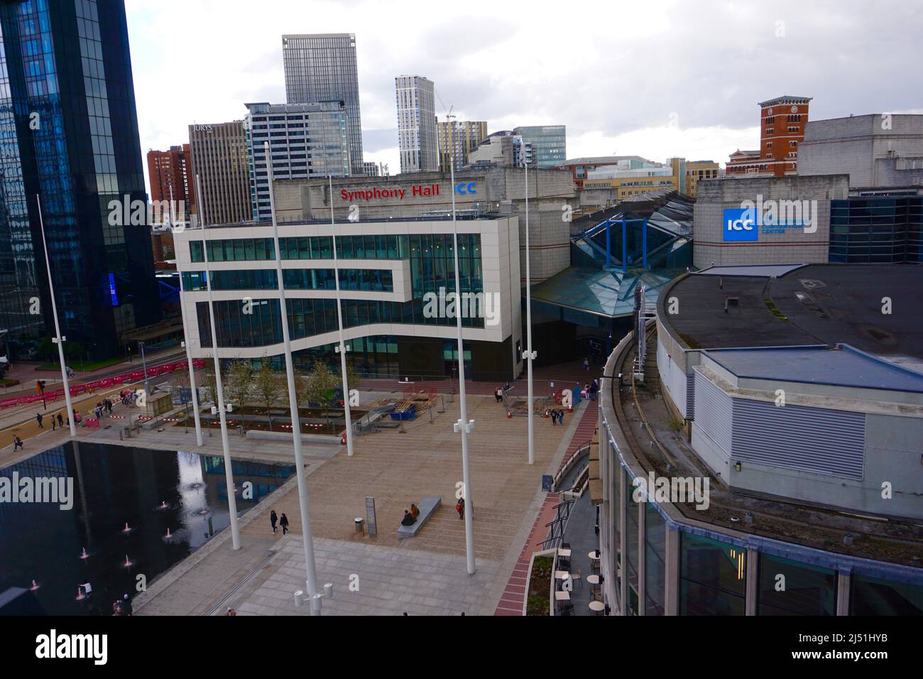 View of Symphony Hall and International Convention Center fro the Birmingham Library, United Kingdom Stock Photo