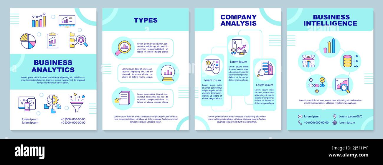 Business data analysis turquoise brochure template Stock Vector