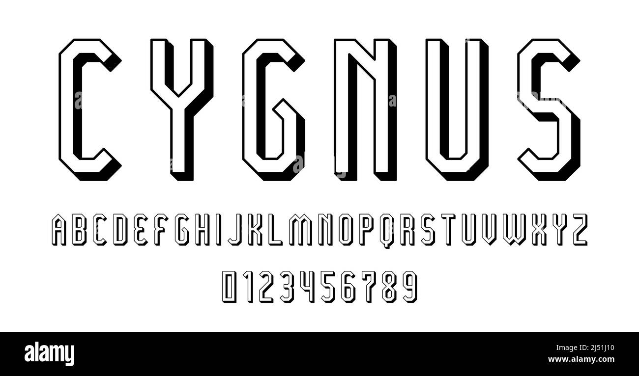 Set of alphabets font letters and numbers modern abstract 3D concept design with lines vector illustration Stock Vector