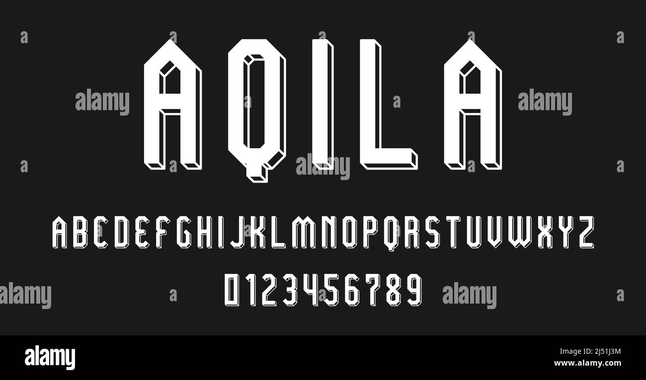 Set of alphabets font letters and numbers modern abstract 3D concept design with lines vector illustration Stock Vector