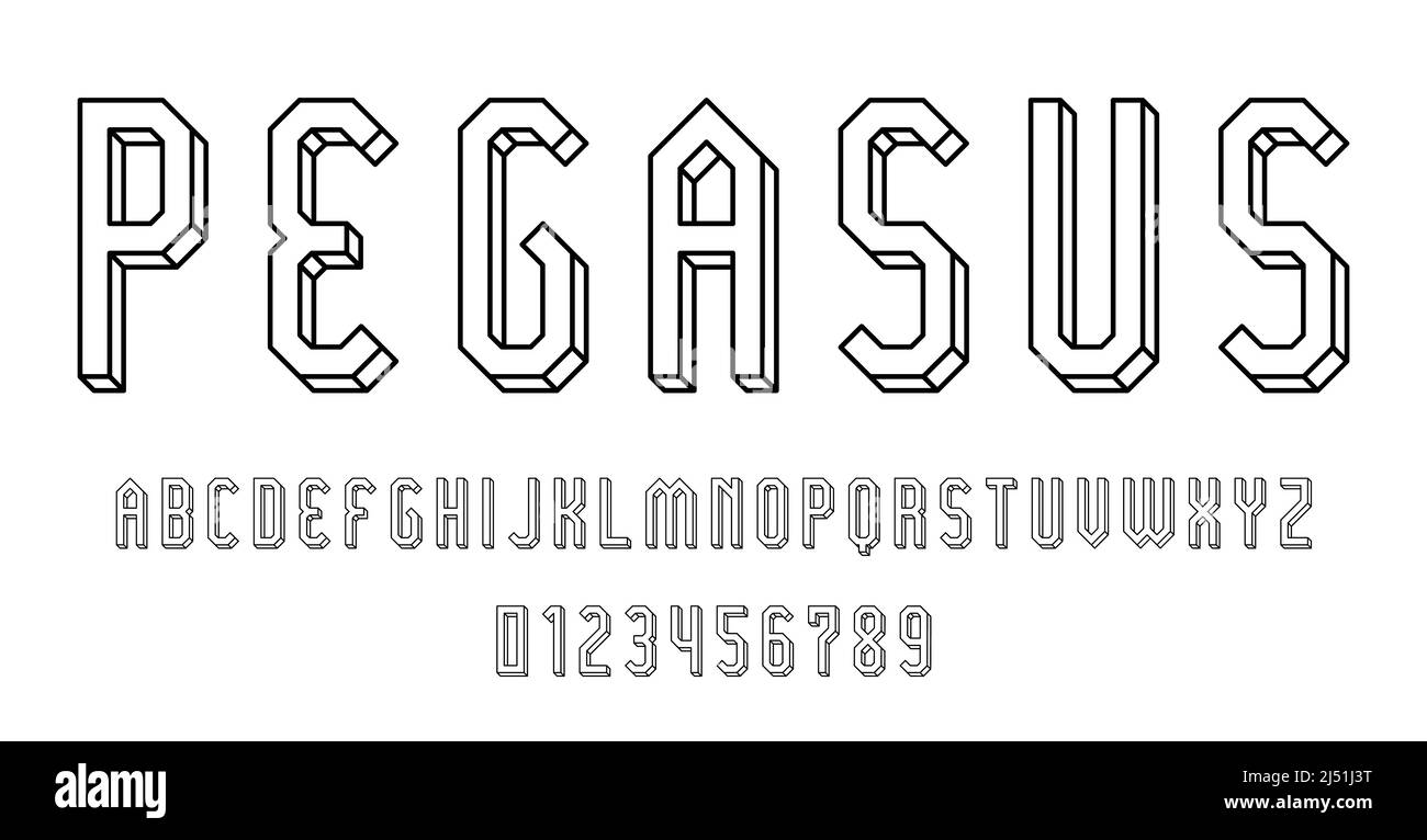 Set of alphabets font letters and numbers modern abstract outline 3D concept design with lines vector illustration Stock Vector