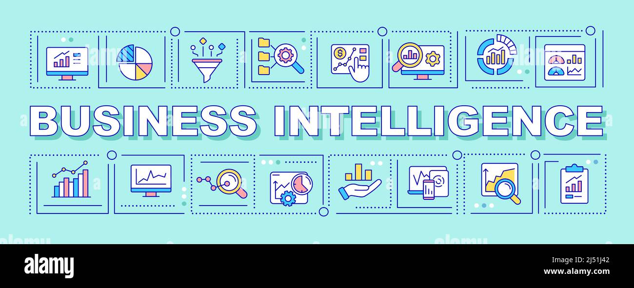 Business intelligence word concepts turquoise banner Stock Vector Image