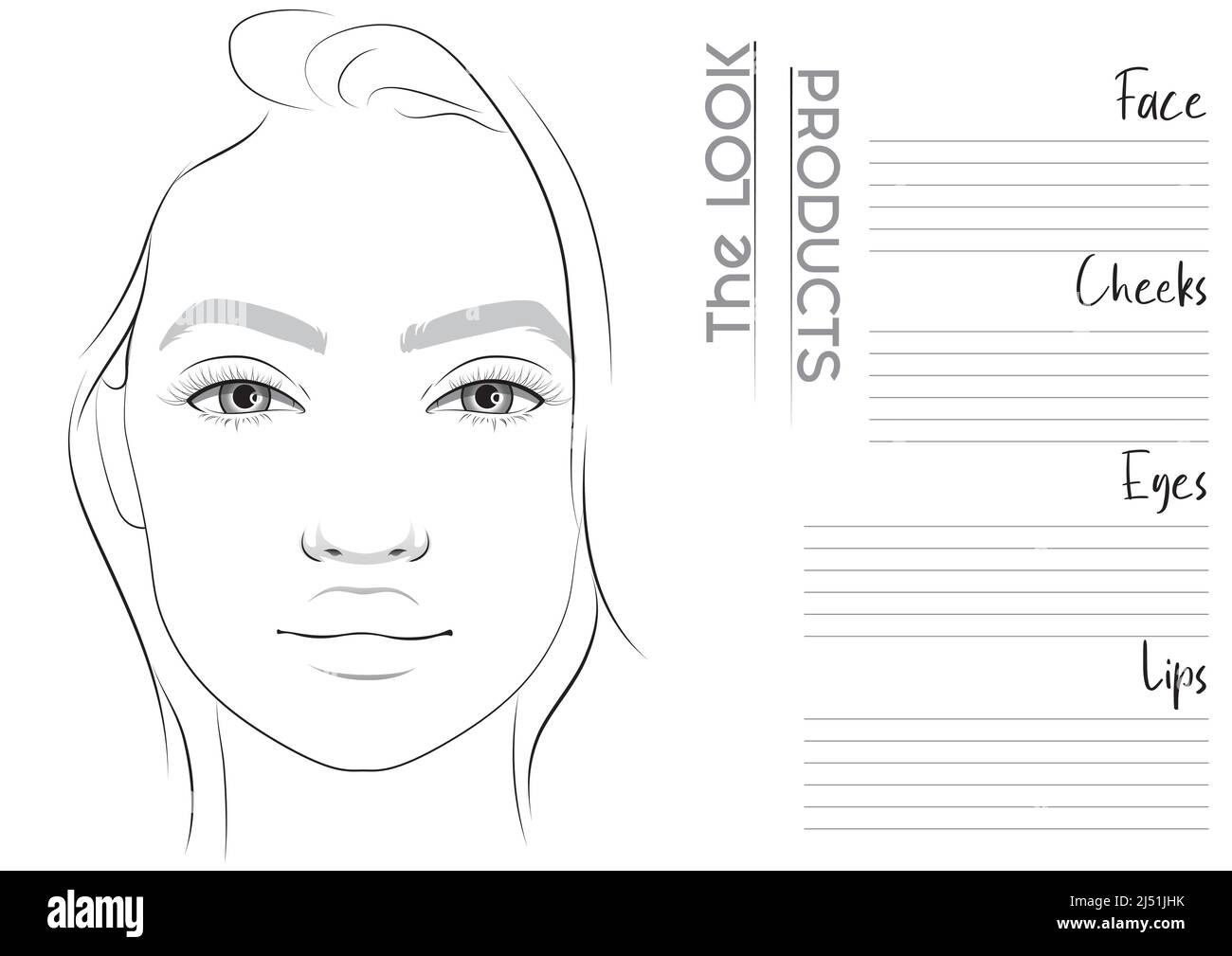 Realistic Makeup Artist Face Chart Blank Template. Vector Illustration Stock Vector