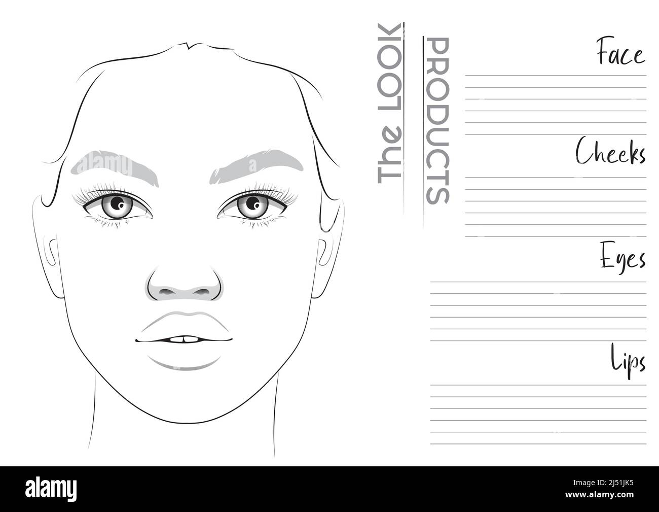Realistic Makeup Artist Face Chart Blank Template. Vector Illustration Stock Vector