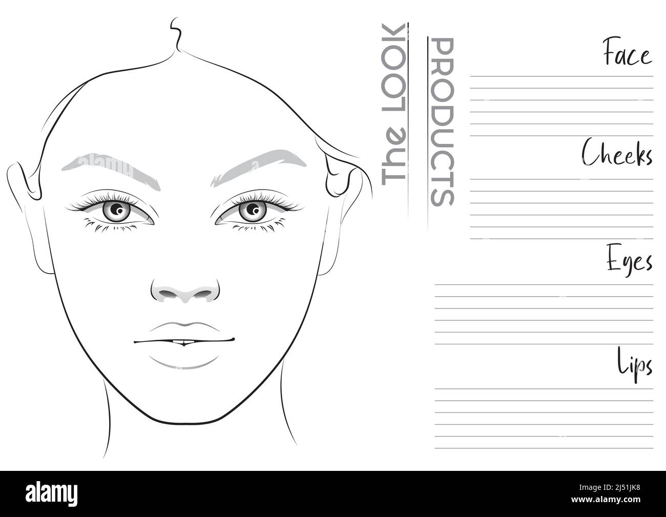 Realistic Makeup Artist Face Chart Blank Template. Vector Illustration