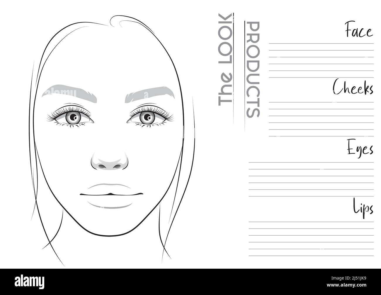 Realistic Makeup Artist Face Chart Blank Template. Vector Illustration Stock Vector