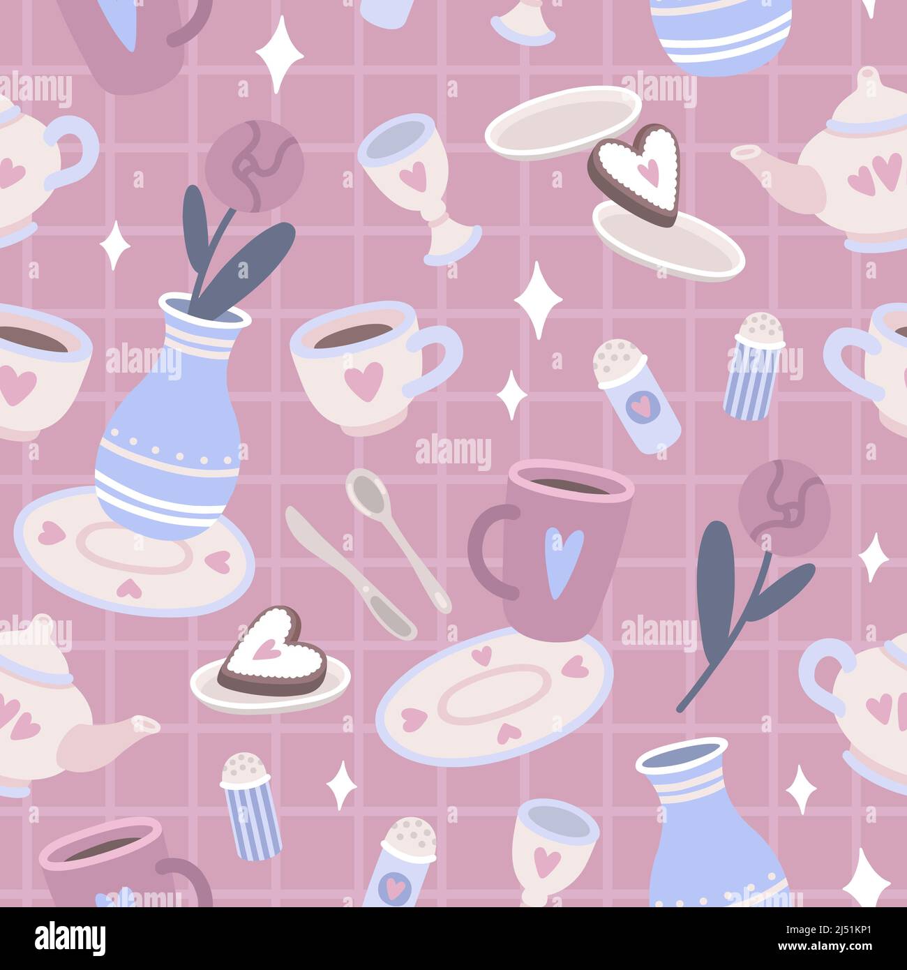Kitchenware pink pattern Stock Vector