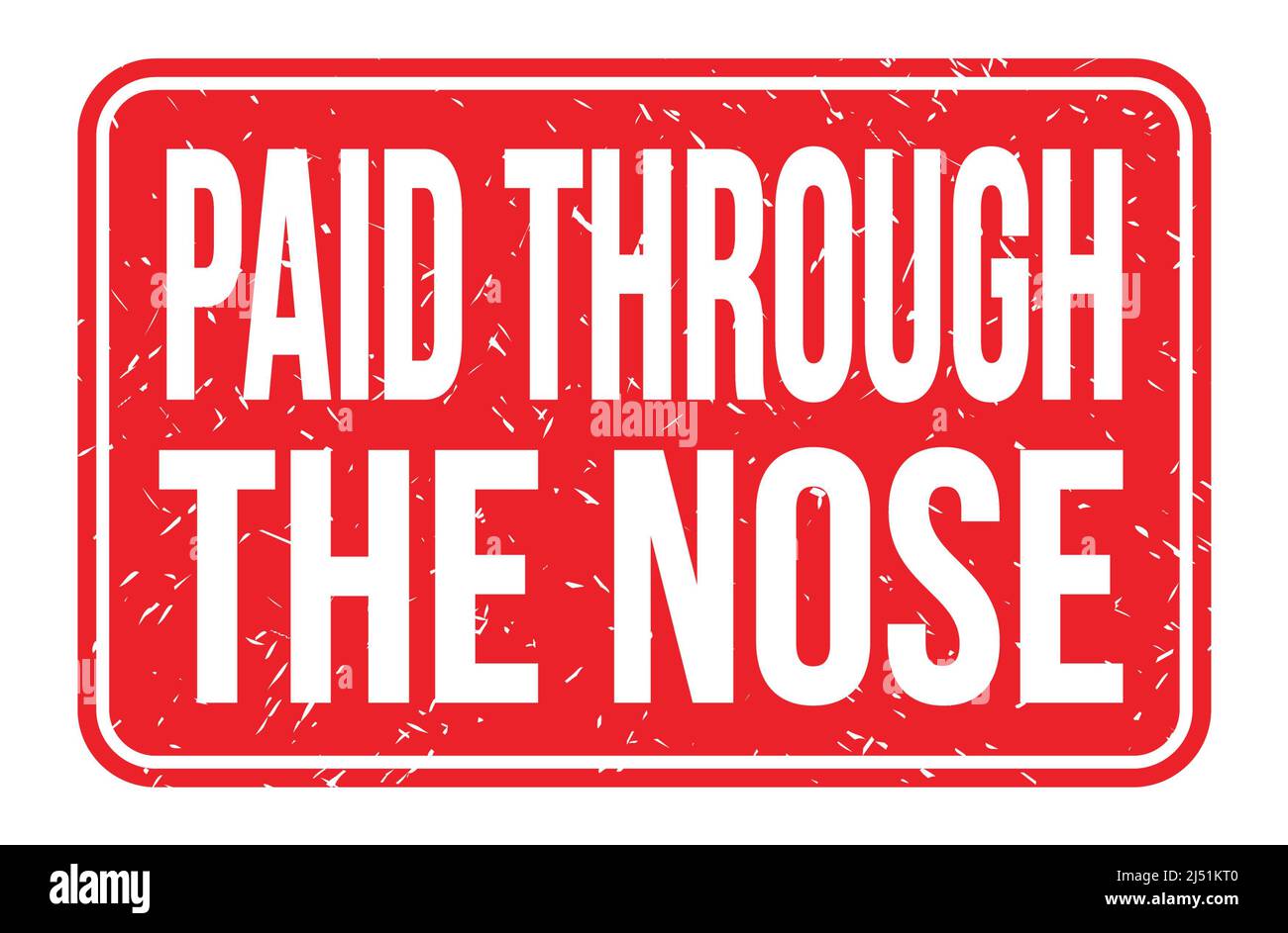 PAID THROUGH THE NOSE, words written on red rectangle stamp sign Stock