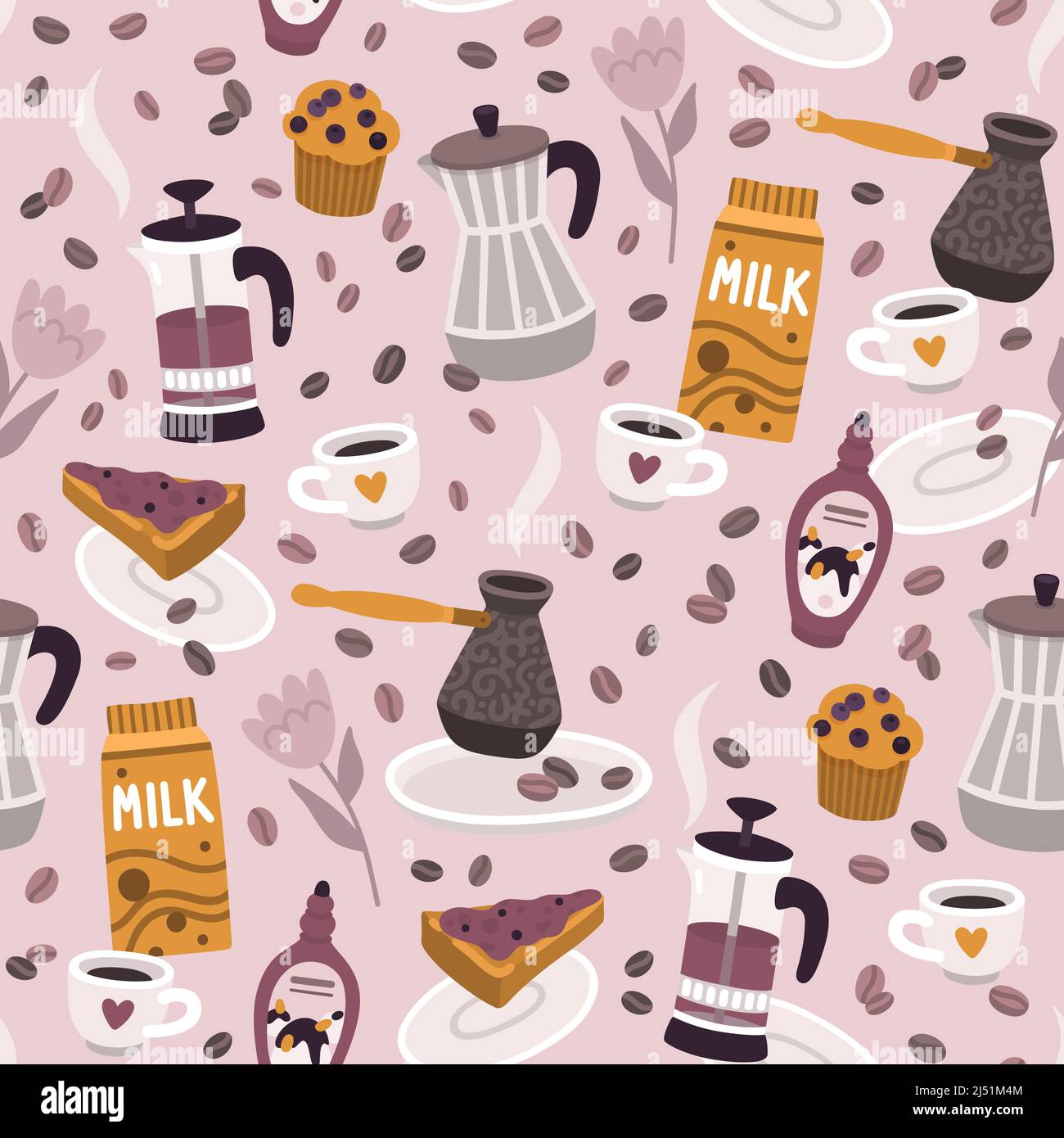 Coffee accessories pattern Stock Vector