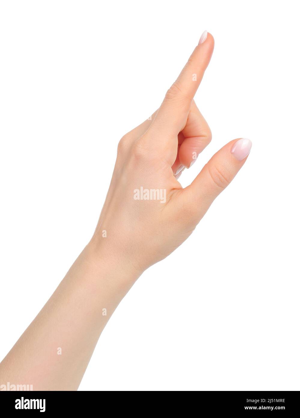 Woman hand on white background close-up Stock Photo