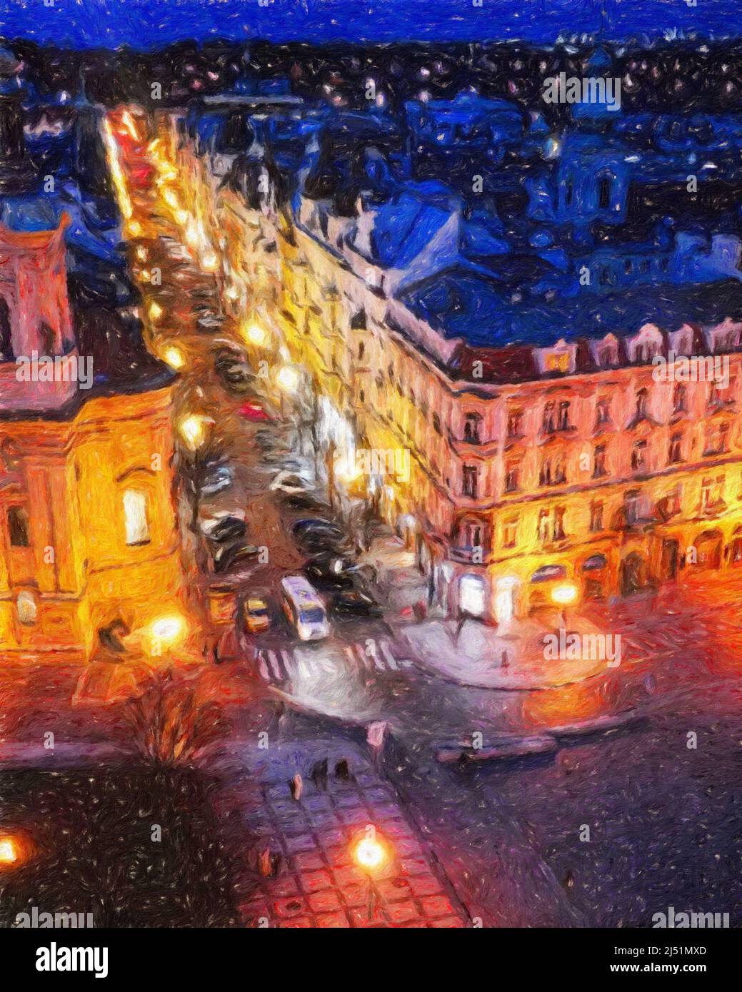 Real painting modern artistic artwork Prague Czechia drawing in oil