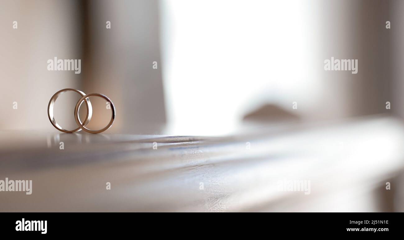 Wedding Rings on table, wedding preparations Stock Photo Alamy