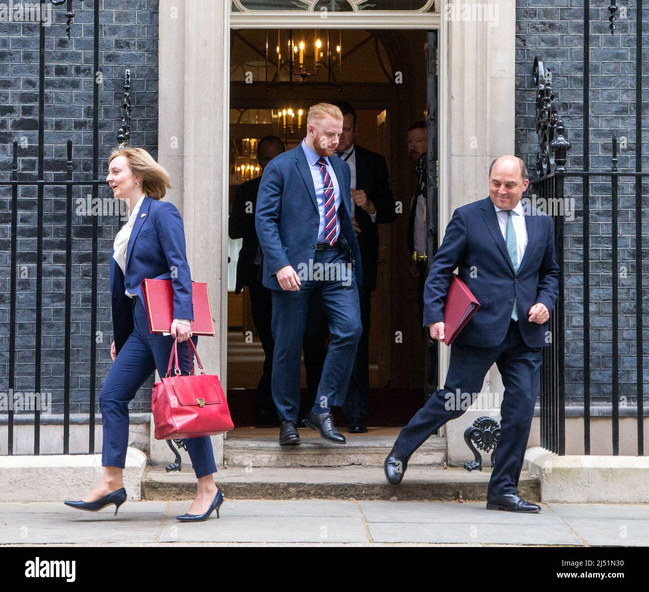 London, England, UK. 19th Apr, 2022. Foreign Secretary LIZ TRUSS and Defence Secretary BEN WALLACE are seen leaving 10 Downing Street after cabinet meeting. (Credit Image: © Tayfun Salci/ZUMA Press Wire) Stock Photo