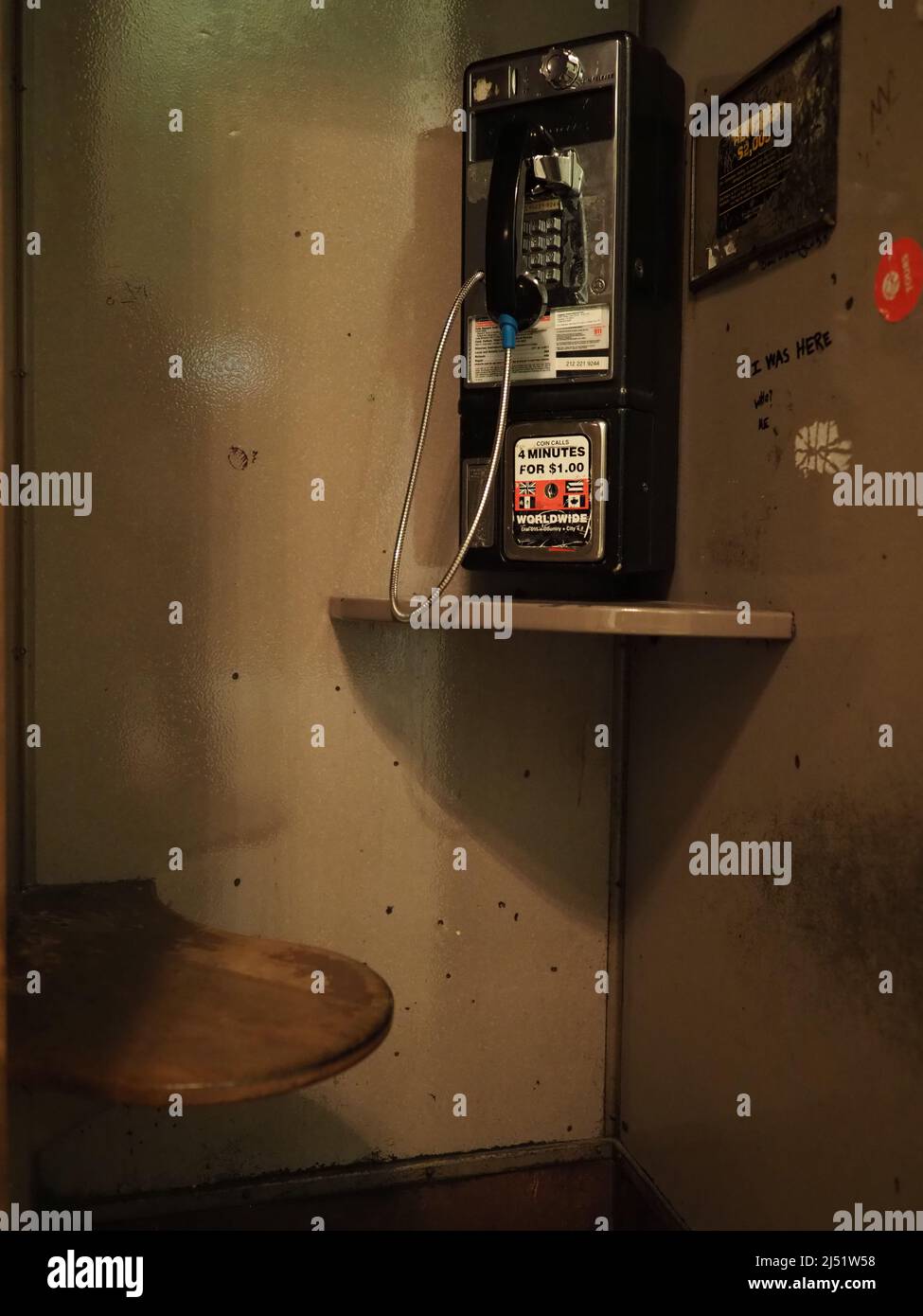 An old telephone booth in the New York Public Library. Stock Photo