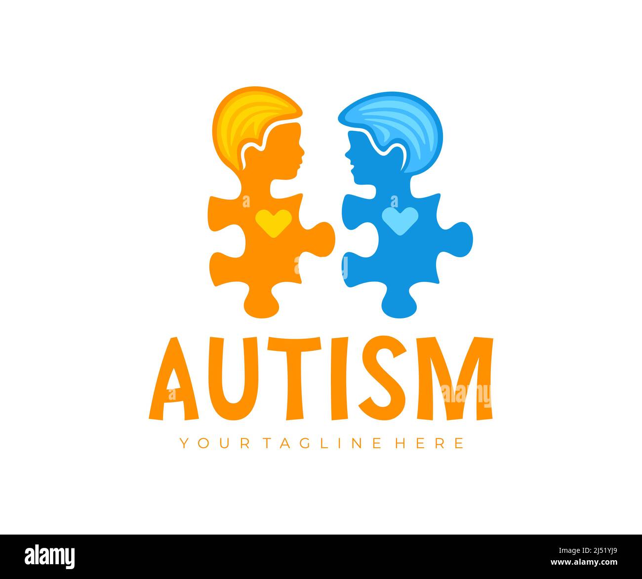 Autism therapy, children communication and puzzles, logo design. Health care, medicine, psychology and disease, vector design and illustration Stock Vector