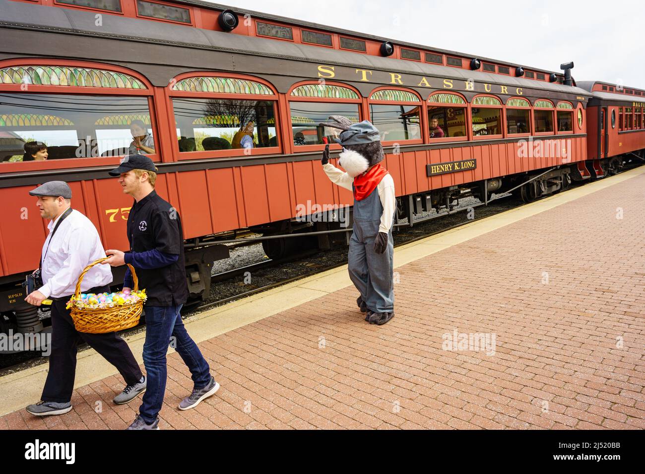 Strasburg, PA, USA April 16, 2022 The Easter Bunny, dressed as a