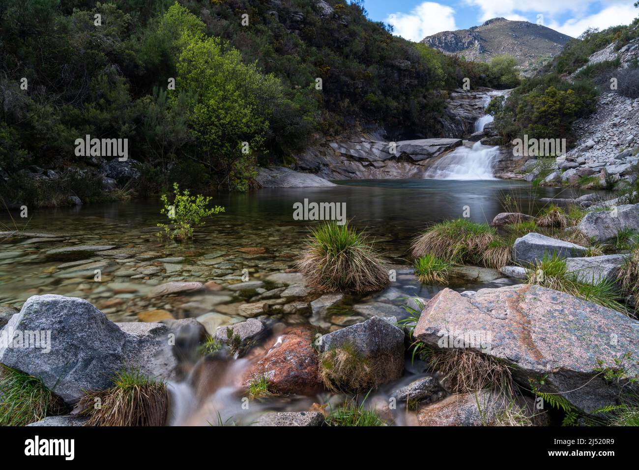 View of the waterfalls at the Seven Lagoons in the Peneda-Geres national Park Stock Photo